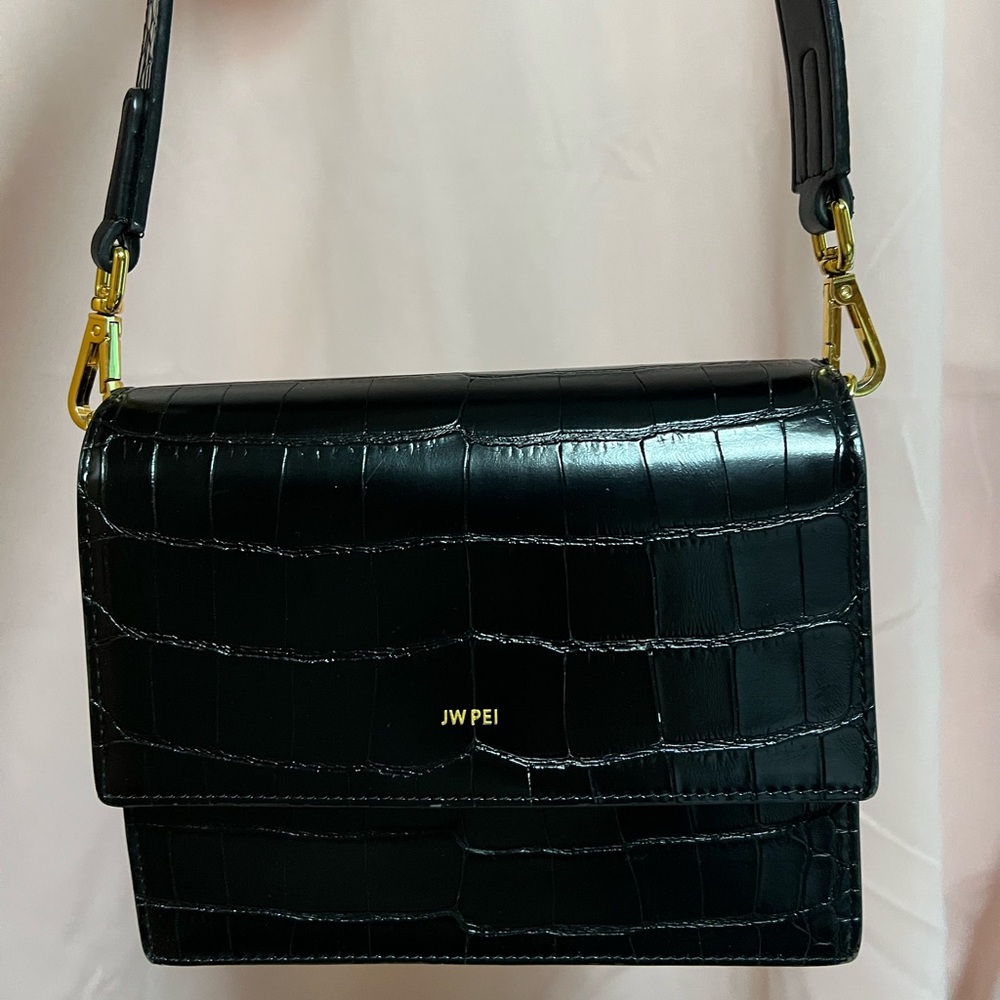 JW PEI Mini Flap Crossbody — Black Croc